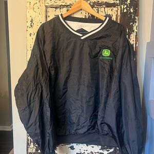 John Deere vintage nylon windbreaker Black V-neck w embroidered Green Logo XL